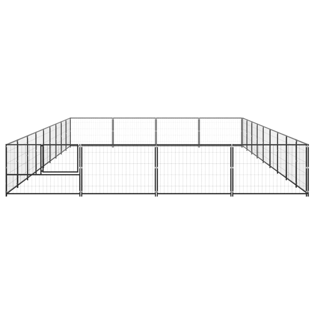 Hondenkennel 36 m² staal zwart 900 x 400 x 70 cm Zwart