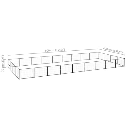 Hondenkennel 36 m² staal zwart 900 x 400 x 70 cm Zwart