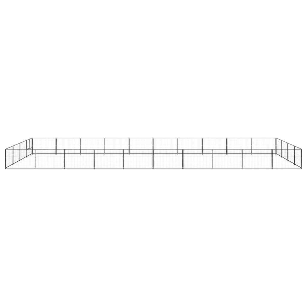 Hondenkennel 40 m² staal zwart 1000 x 400 x 70 cm Zwart