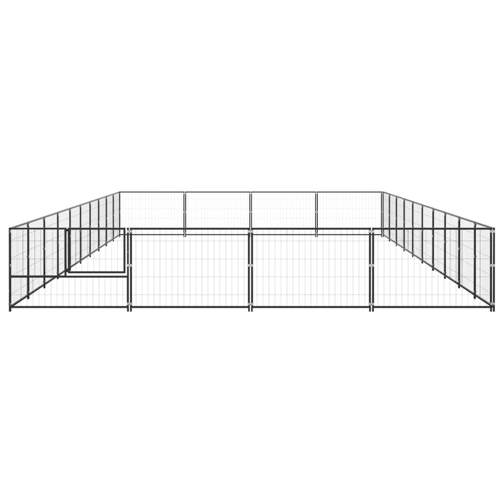 Hondenkennel 40 m² staal zwart 1000 x 400 x 70 cm Zwart
