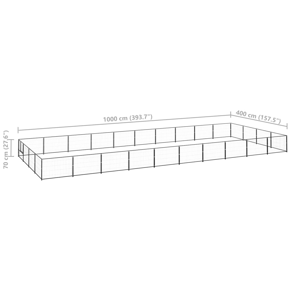 Hondenkennel 40 m² staal zwart 1000 x 400 x 70 cm Zwart