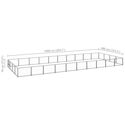 Hondenkennel 40 m² staal zwart 1000 x 400 x 70 cm Zwart