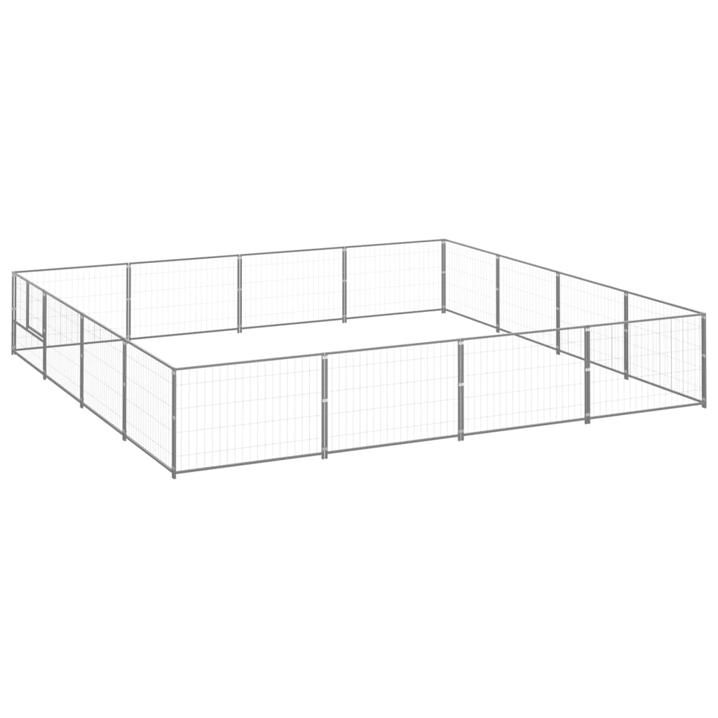 Hondenkennel 16 m² staal zilverkleurig 400 x 400 x 70 cm Zilver