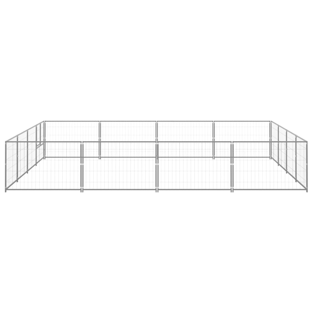 Hondenkennel 16 m² staal zilverkleurig 400 x 400 x 70 cm Zilver