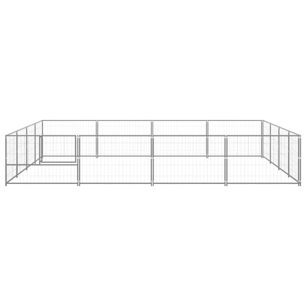 Hondenkennel 16 m² staal zilverkleurig 400 x 400 x 70 cm Zilver