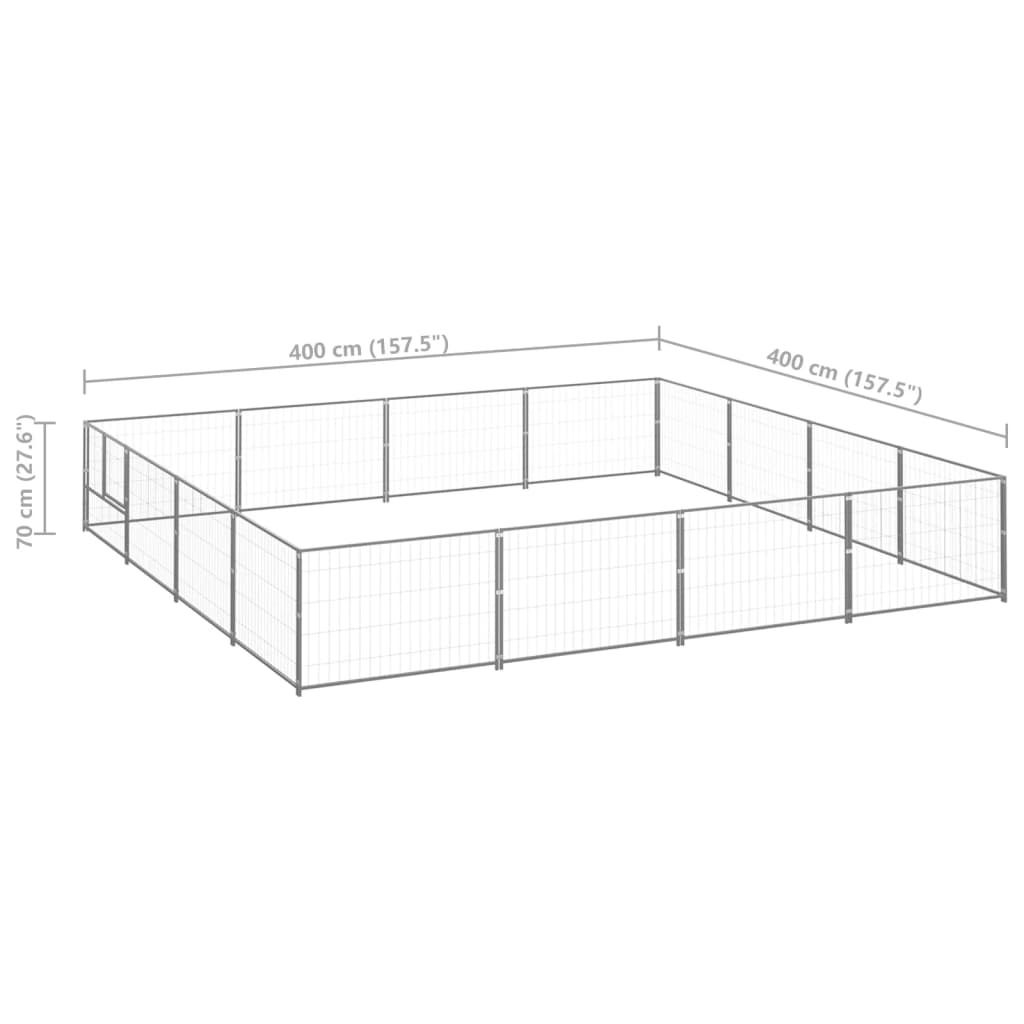 Hondenkennel 16 m² staal zilverkleurig 400 x 400 x 70 cm Zilver