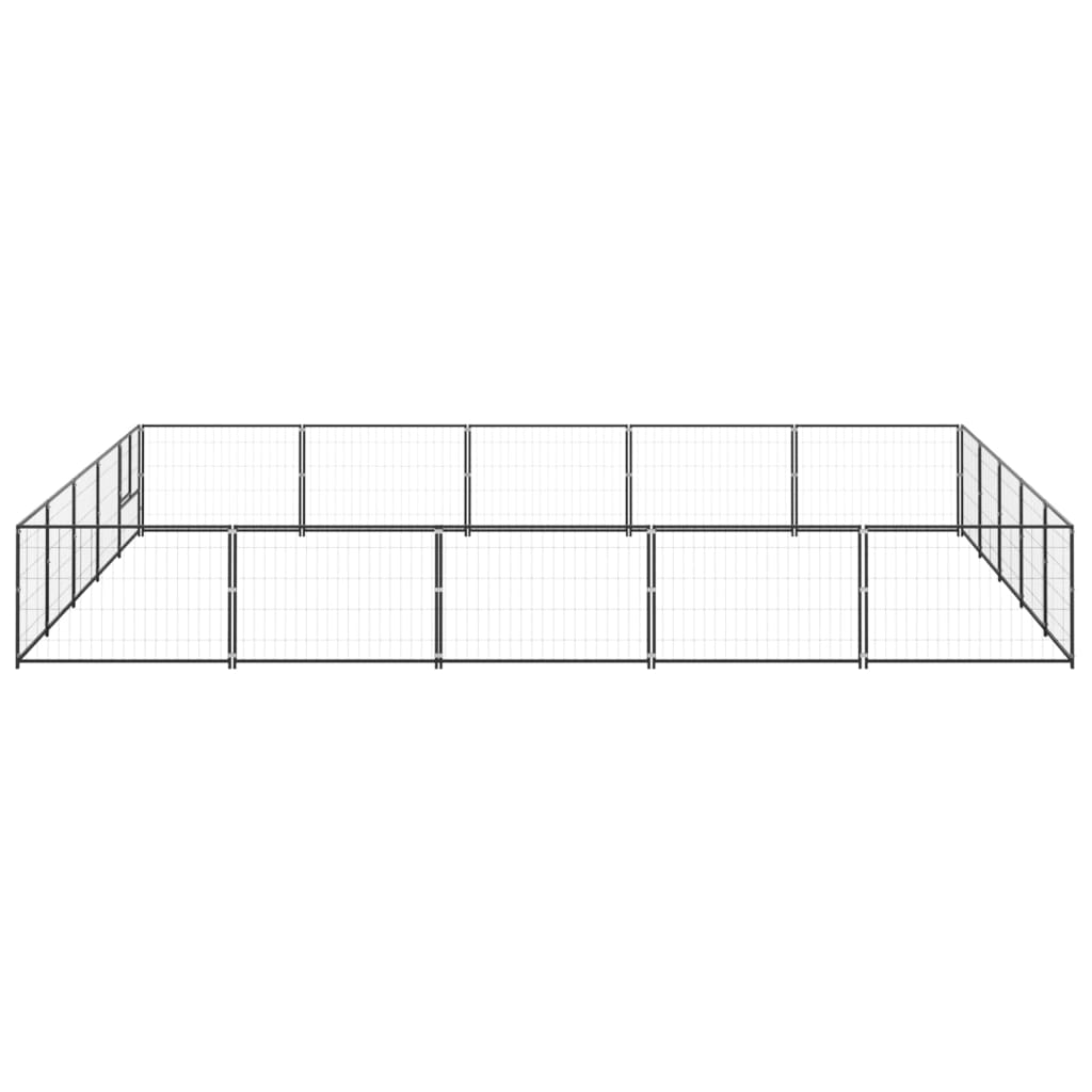 Hondenkennel 25 m² staal zwart 500 x 500 x 70 cm Zwart