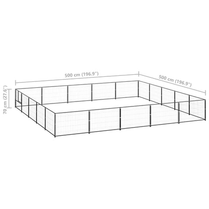 Hondenkennel 25 m² staal zwart 500 x 500 x 70 cm Zwart