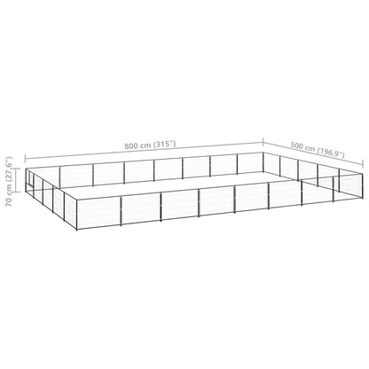 Hondenkennel 40 m² staal zwart 800 x 500 x 70 cm Zwart