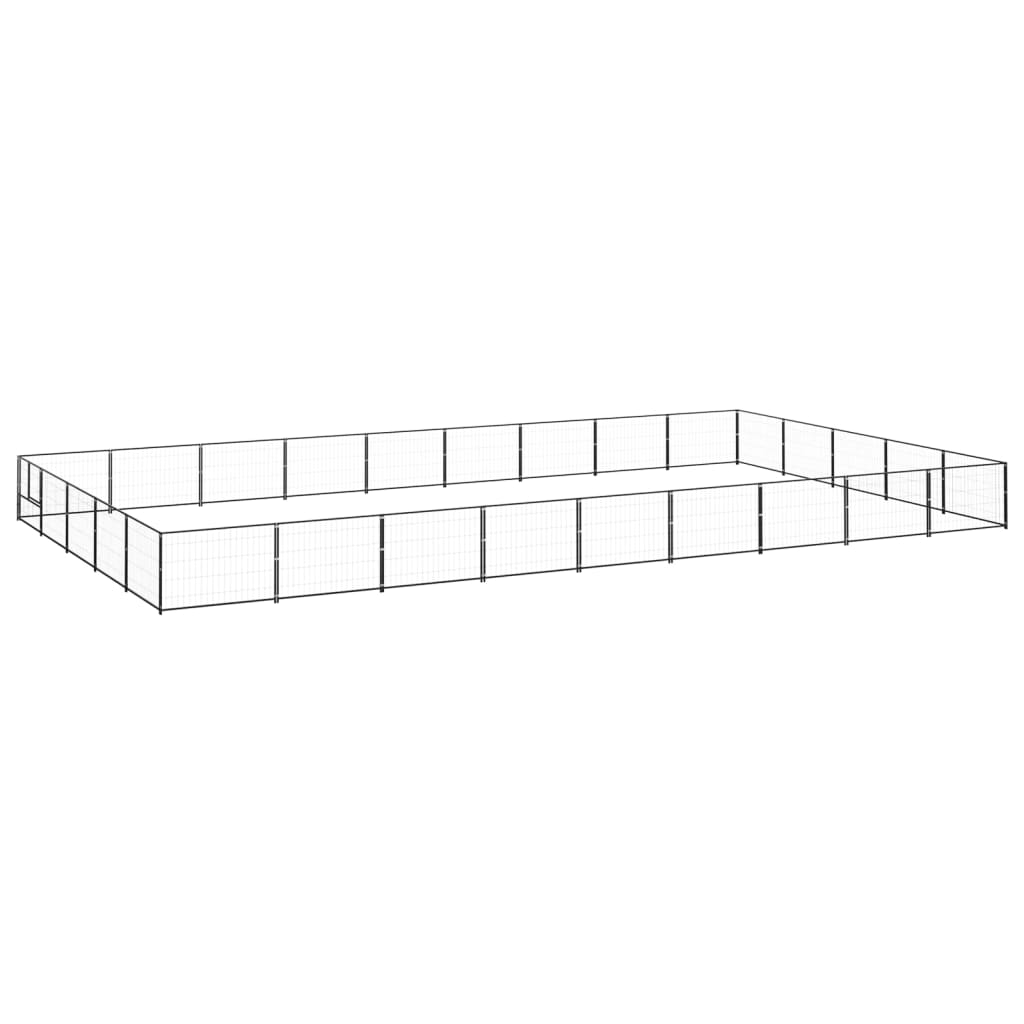 Hondenkennel 45 m² staal zwart 900 x 500 x 70 cm Zwart