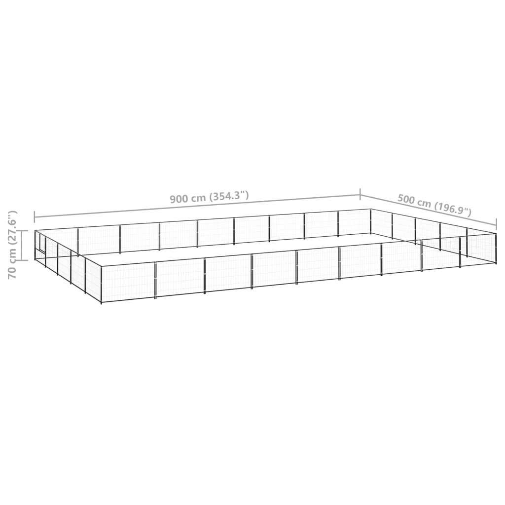 Hondenkennel 45 m² staal zwart 900 x 500 x 70 cm Zwart