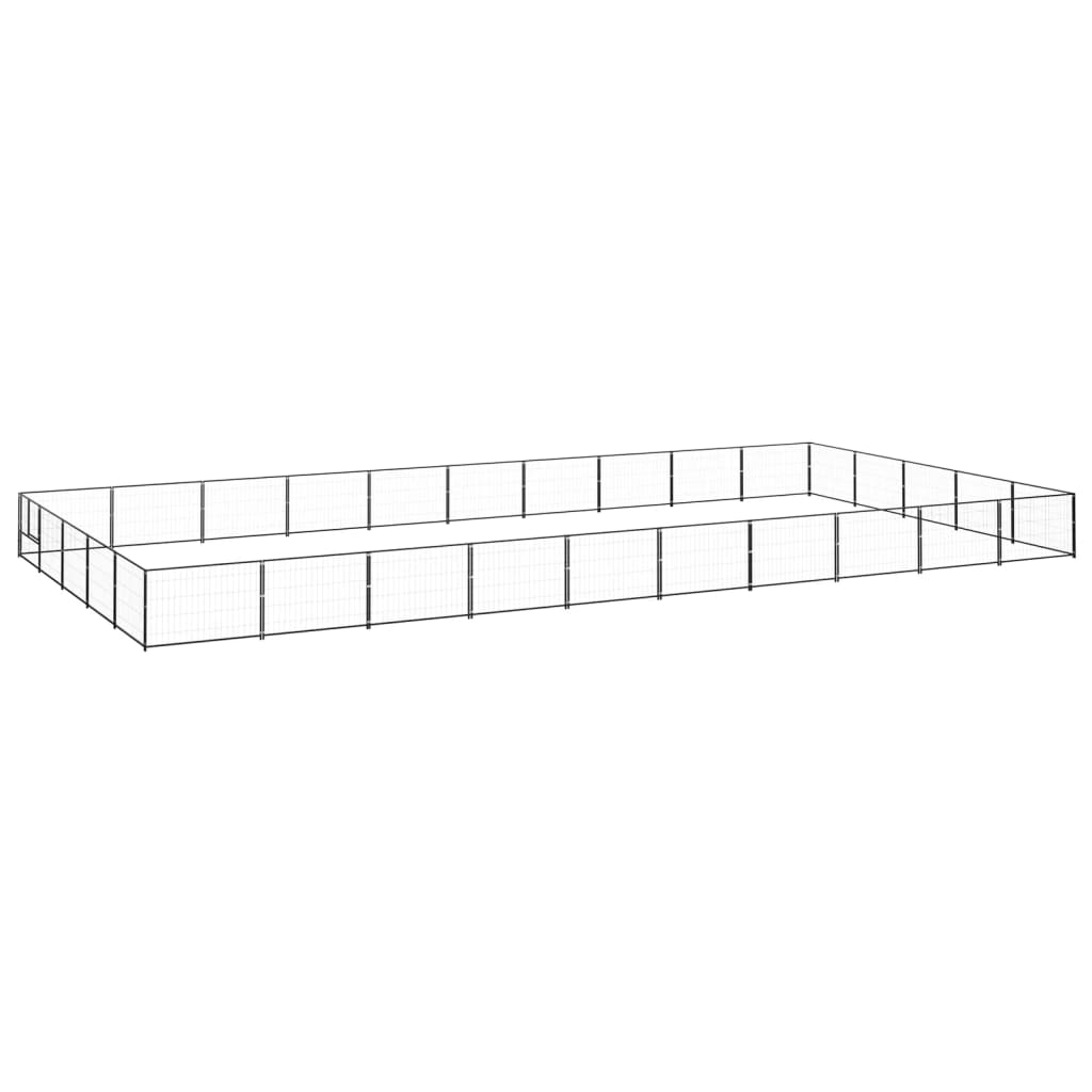 Hondenkennel 50 m² staal zwart 1000 x 500 x 70 cm Zwart