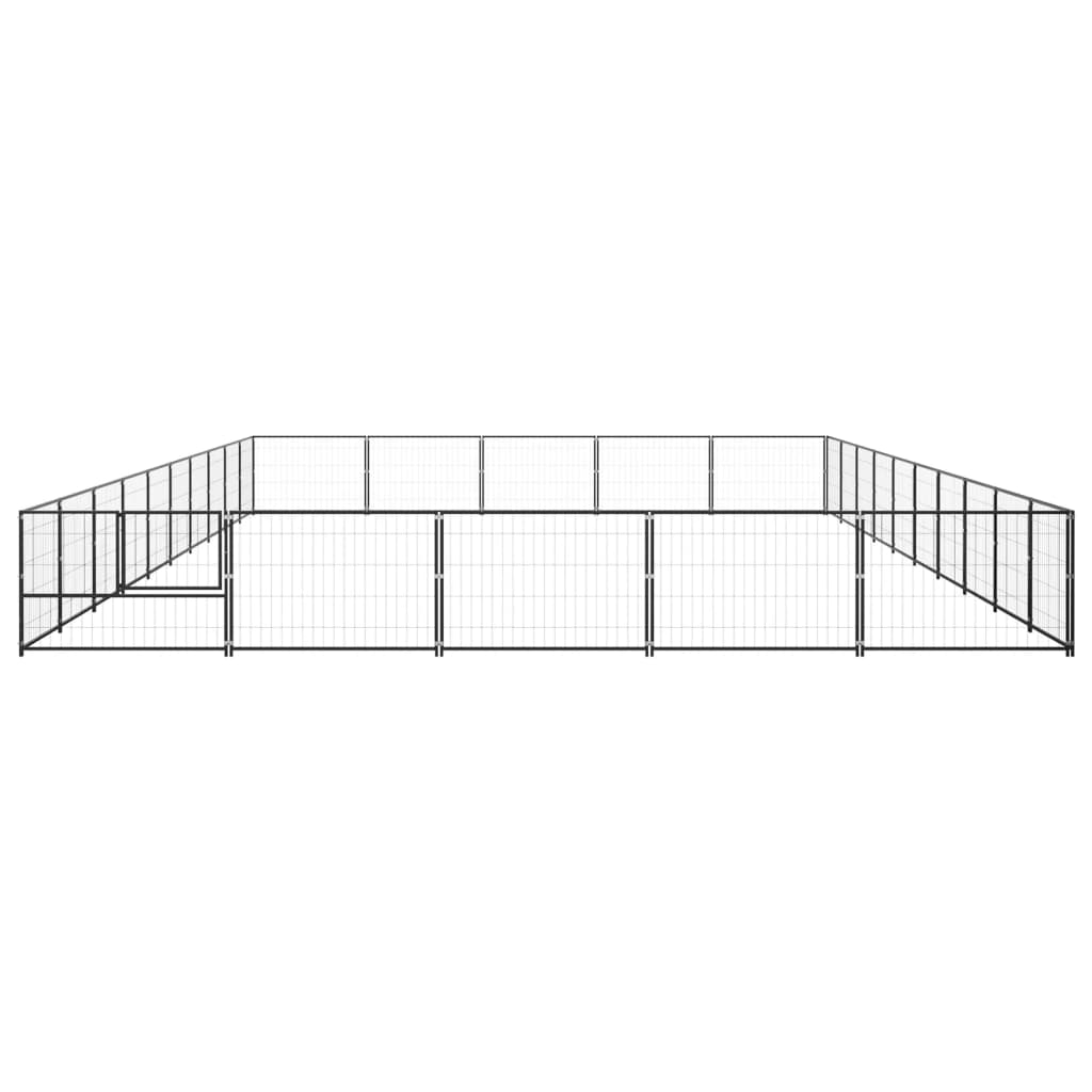 Hondenkennel 50 m² staal zwart 1000 x 500 x 70 cm Zwart