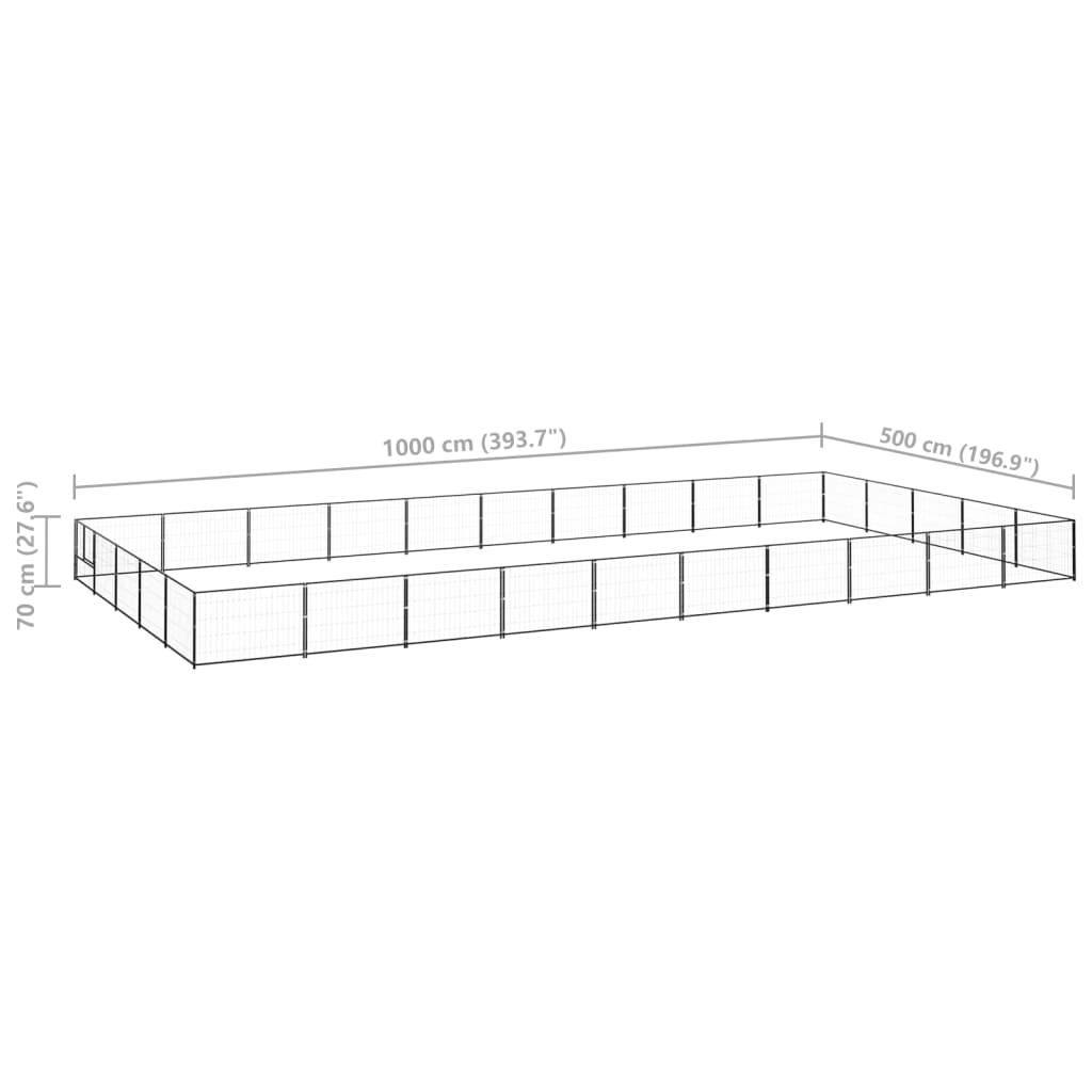 Hondenkennel 50 m² staal zwart 1000 x 500 x 70 cm Zwart