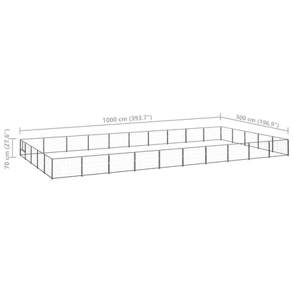 Hondenkennel 50 m² staal zwart 1000 x 500 x 70 cm Zwart