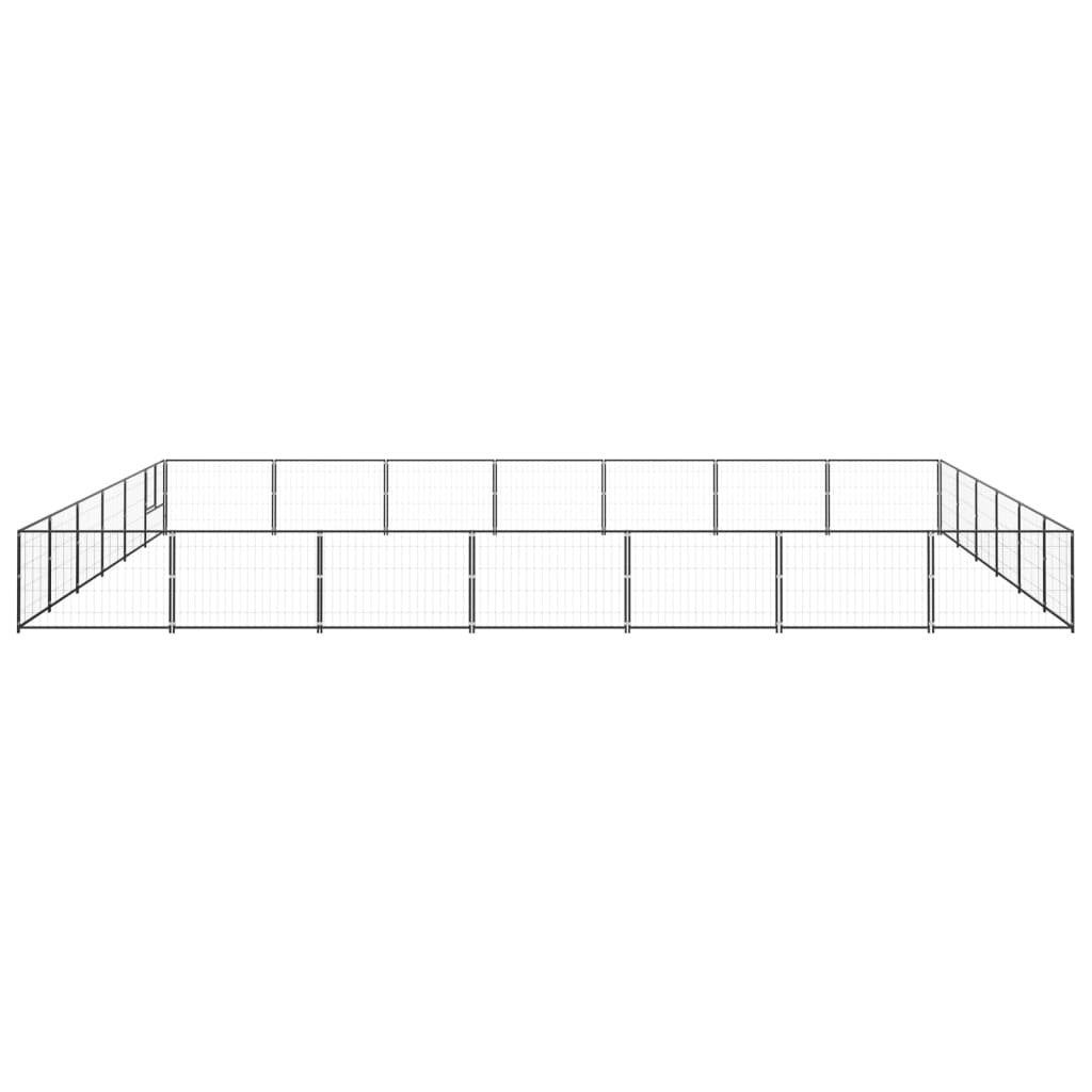 Hondenkennel 42 m² staal zwart 700 x 600 x 70 cm Zwart