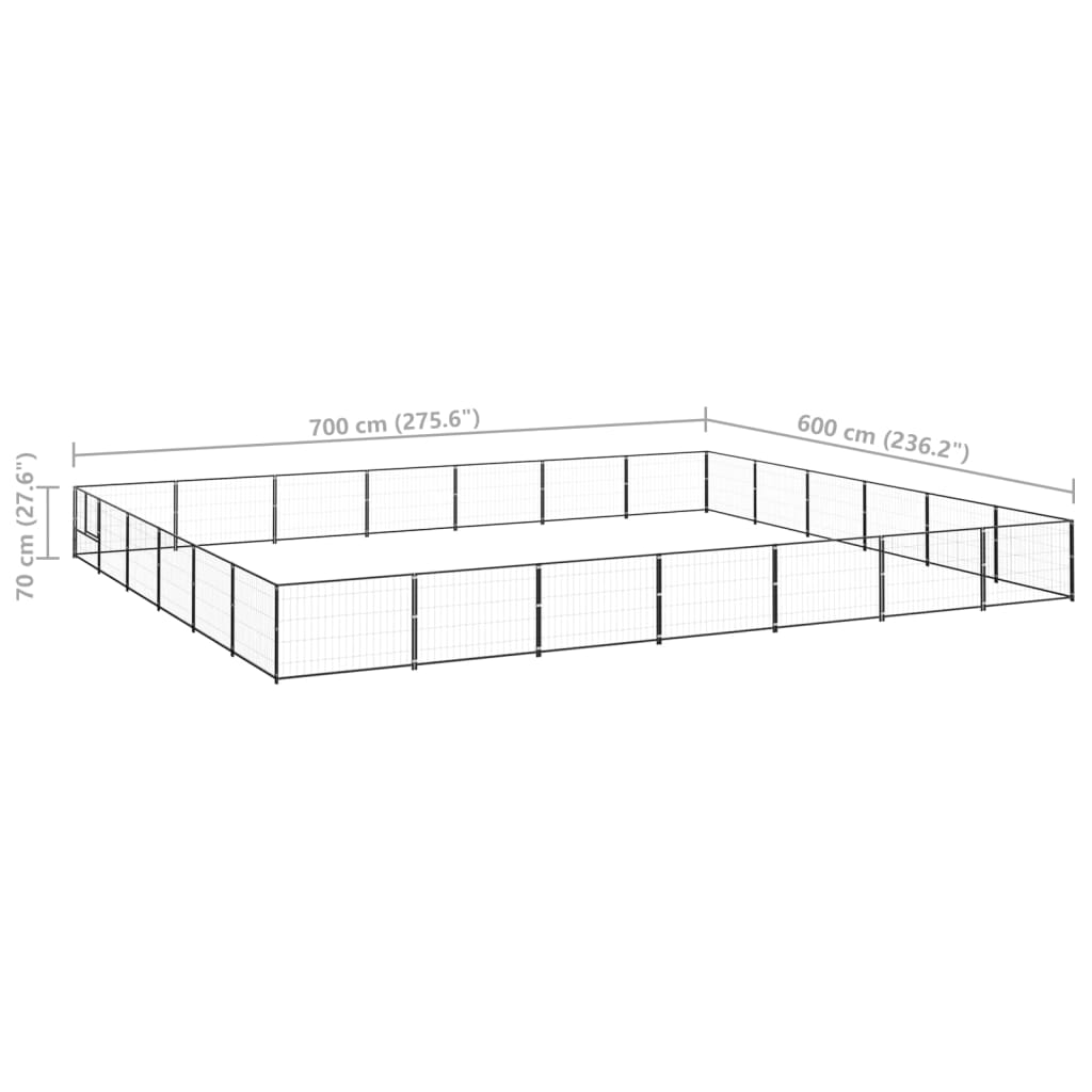 Hondenkennel 42 m² staal zwart 700 x 600 x 70 cm Zwart
