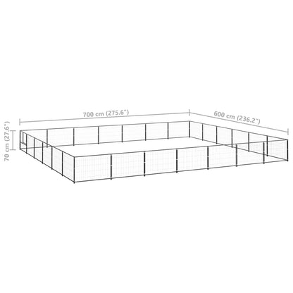 Hondenkennel 42 m² staal zwart 700 x 600 x 70 cm Zwart