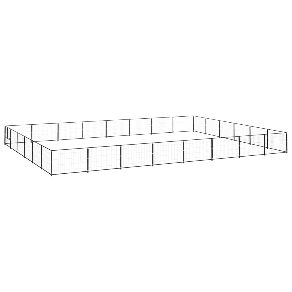 Hondenkennel 48 m² staal zwart 800 x 600 x 70 cm Zwart