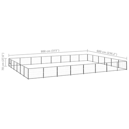 Hondenkennel 48 m² staal zwart 800 x 600 x 70 cm Zwart