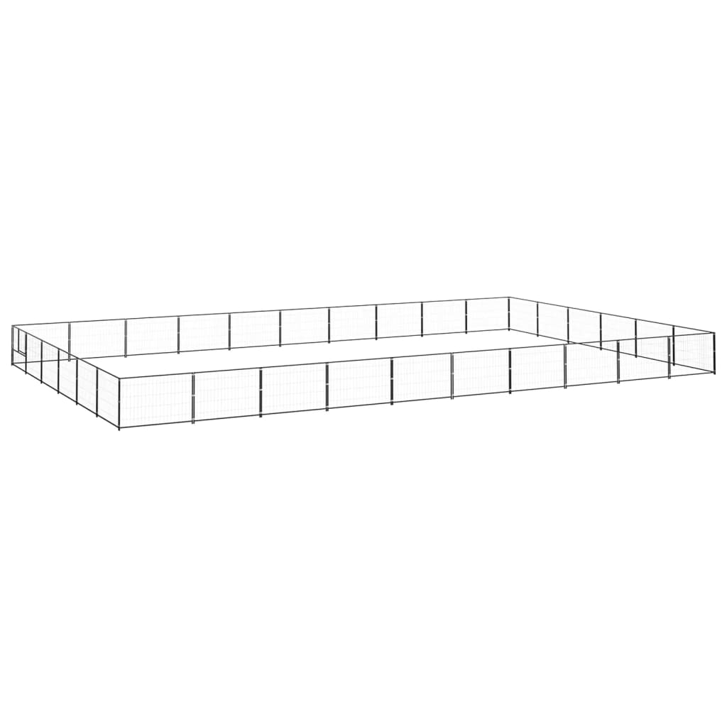 Hondenkennel 60 m² staal zwart 1000 x 600 x 70 cm Zwart