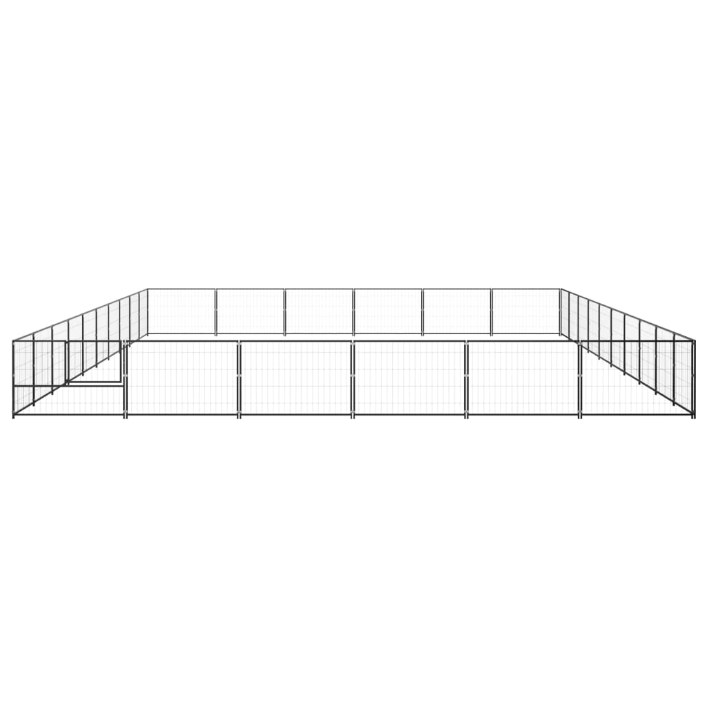 Hondenkennel 60 m² staal zwart 1000 x 600 x 70 cm Zwart