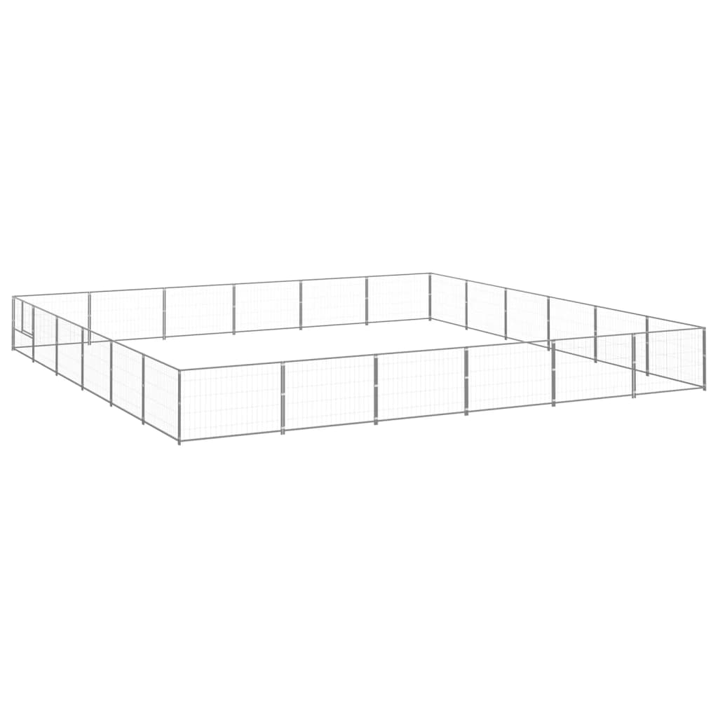 Hondenkennel 36 m² staal zilverkleurig 600 x 600 x 70 cm Zilver