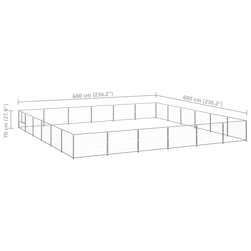 Hondenkennel 36 m² staal zilverkleurig 600 x 600 x 70 cm Zilver