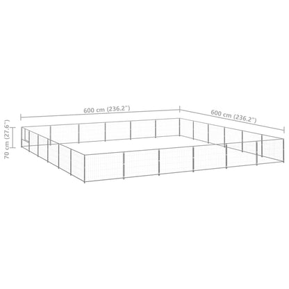 Hondenkennel 36 m² staal zilverkleurig 600 x 600 x 70 cm Zilver
