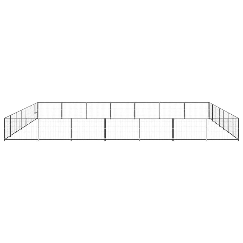 Hondenkennel 49 m² staal zwart 700 x 700 x 70 cm Zwart