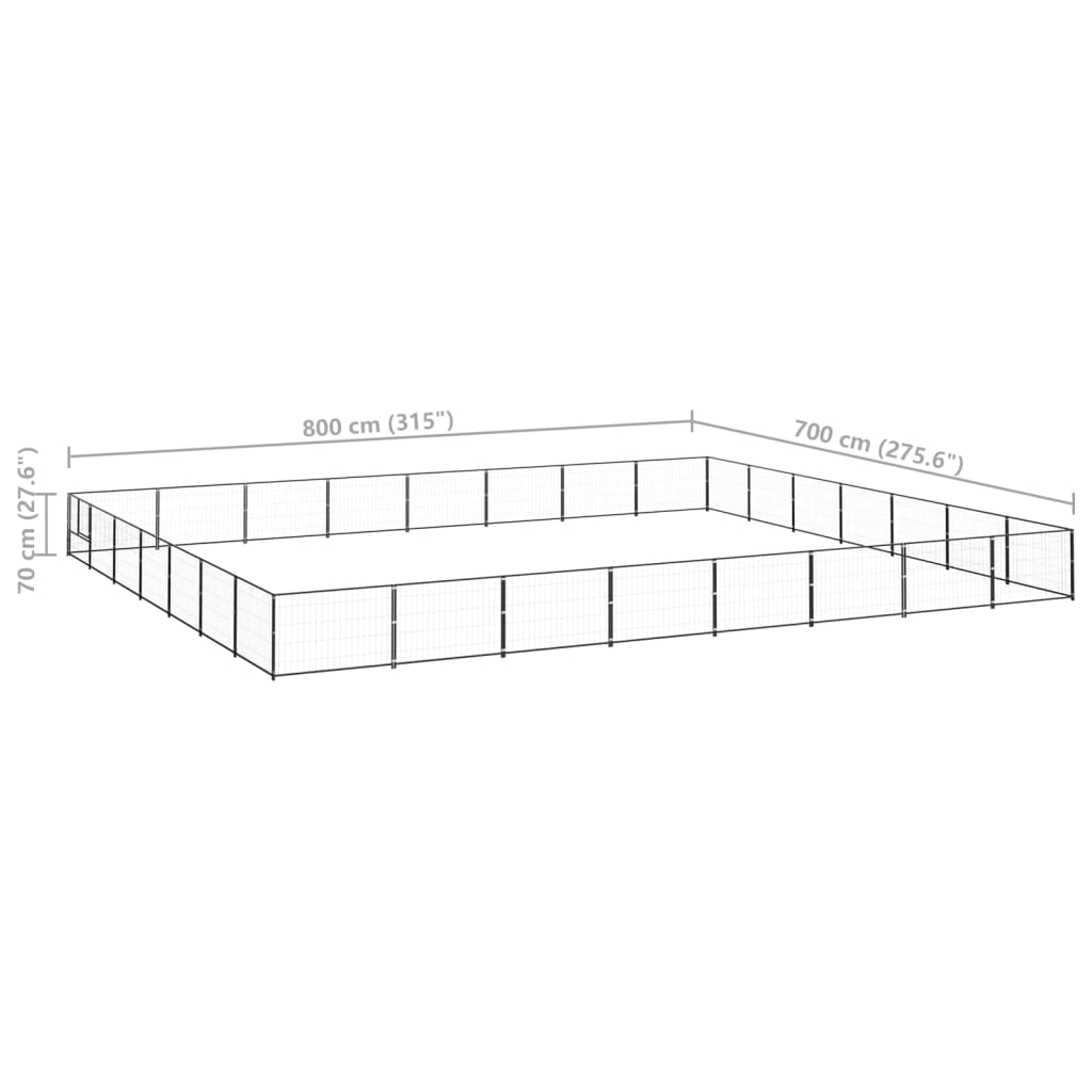 Hondenkennel 56 m² staal zwart 800 x 700 x 70 cm Zwart
