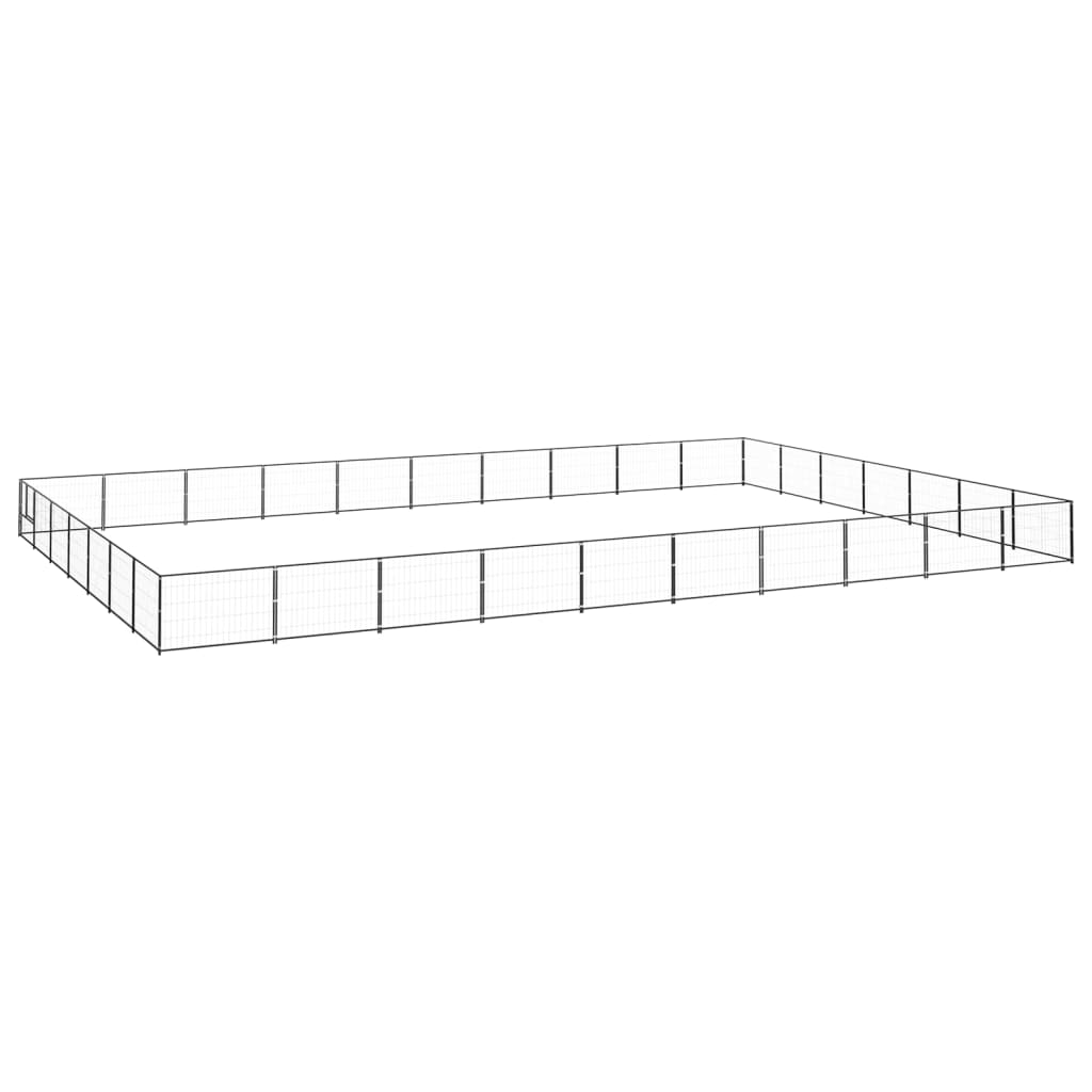 Hondenkennel 70 m² staal zwart 1000 x 700 x 70 cm Zwart
