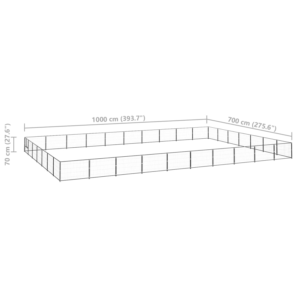Hondenkennel 70 m² staal zwart 1000 x 700 x 70 cm Zwart