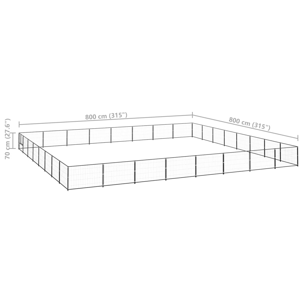 Hondenkennel 64 m² staal zwart 800 x 800 x 70 cm Zwart