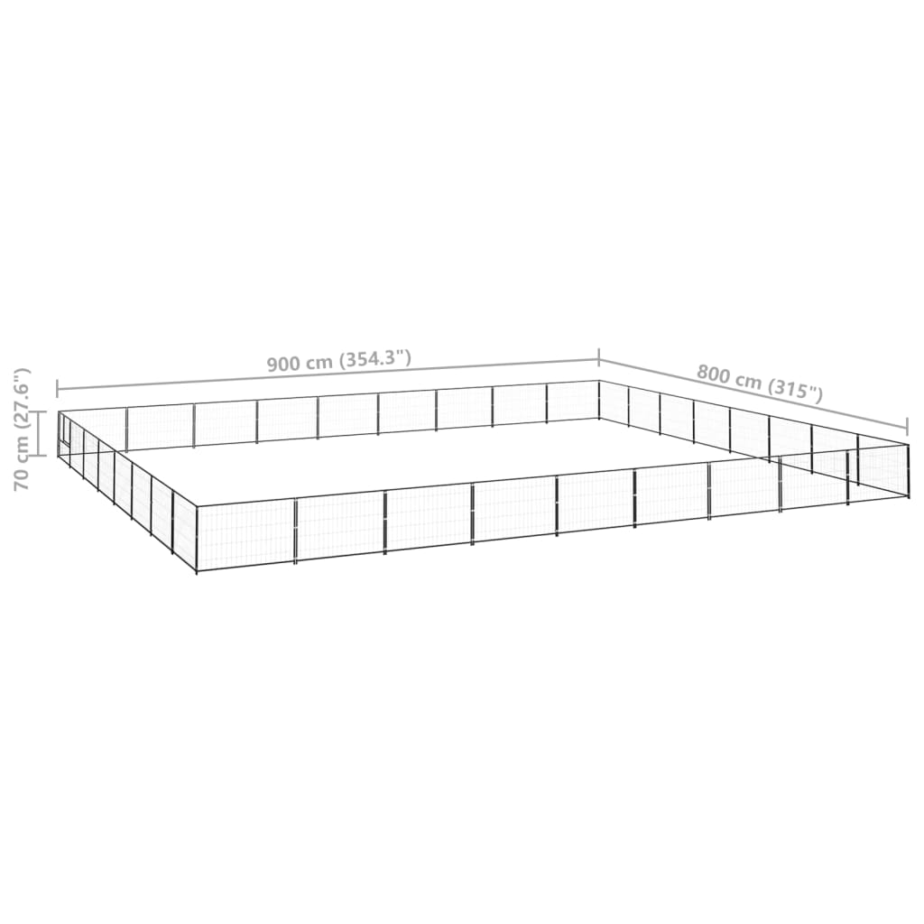 Hondenkennel 72 m² staal zwart 900 x 800 x 70 cm Zwart