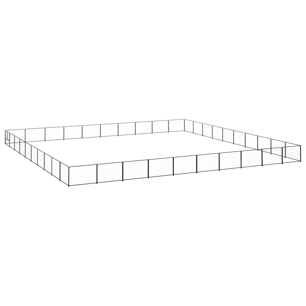 Hondenkennel 100 m² staal zwart 1000 x 1000 x 70 cm Zwart
