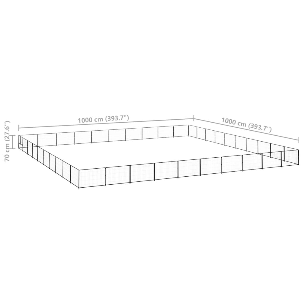 Hondenkennel 100 m² staal zwart 1000 x 1000 x 70 cm Zwart