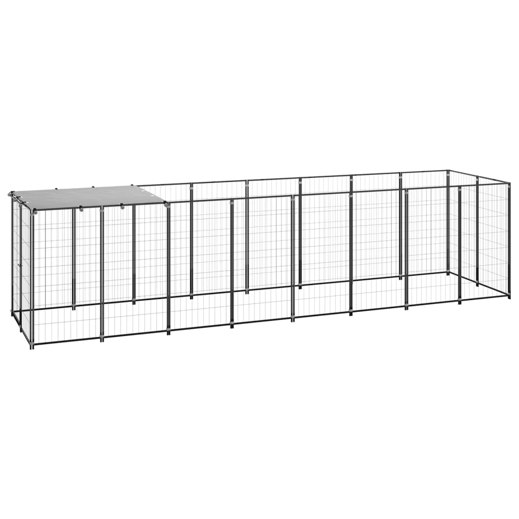Hondenkennel 4,84 m² staal zwart 440 x 110 x 110 cm Zwart