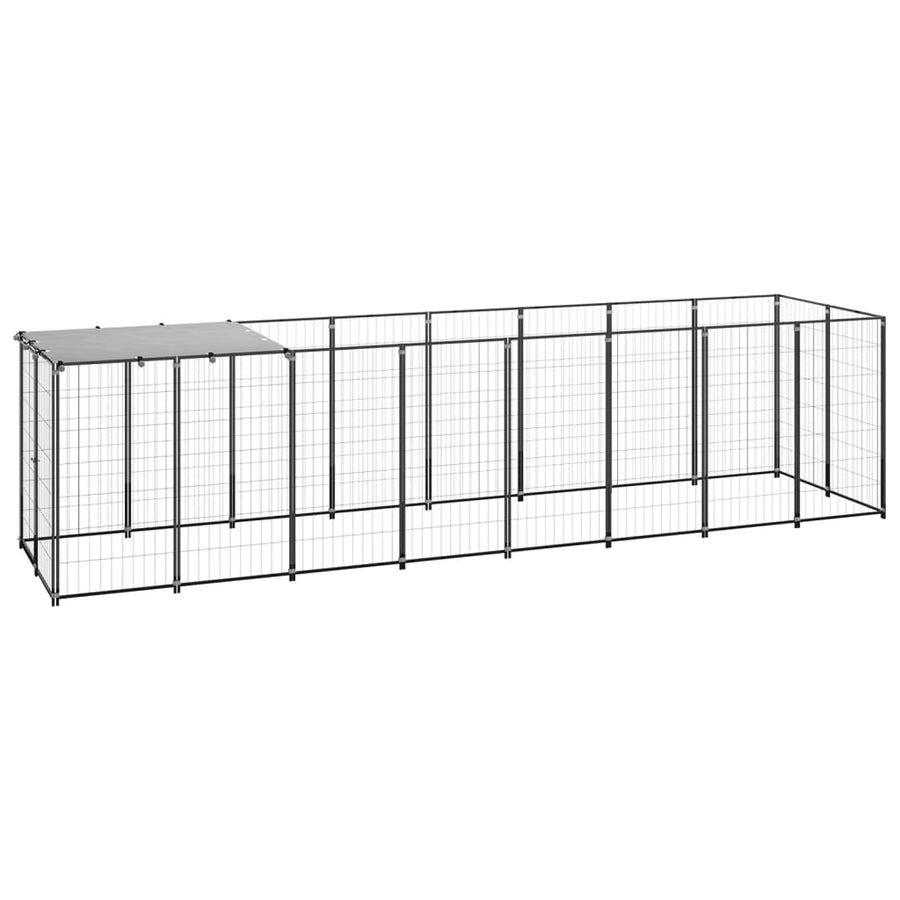 Hondenkennel 4,84 m² staal zwart 440 x 110 x 110 cm Zwart