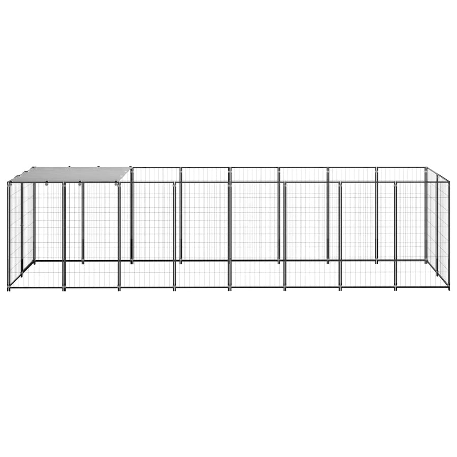 Hondenkennel 4,84 m² staal zwart 440 x 110 x 110 cm Zwart