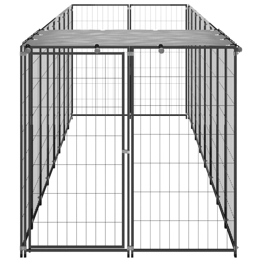 Hondenkennel 4,84 m² staal zwart 440 x 110 x 110 cm Zwart