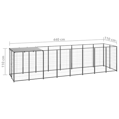 Hondenkennel 4,84 m² staal zwart 440 x 110 x 110 cm Zwart