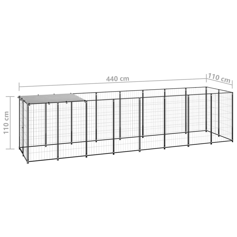 Hondenkennel 4,84 m² staal zwart 440 x 110 x 110 cm Zwart