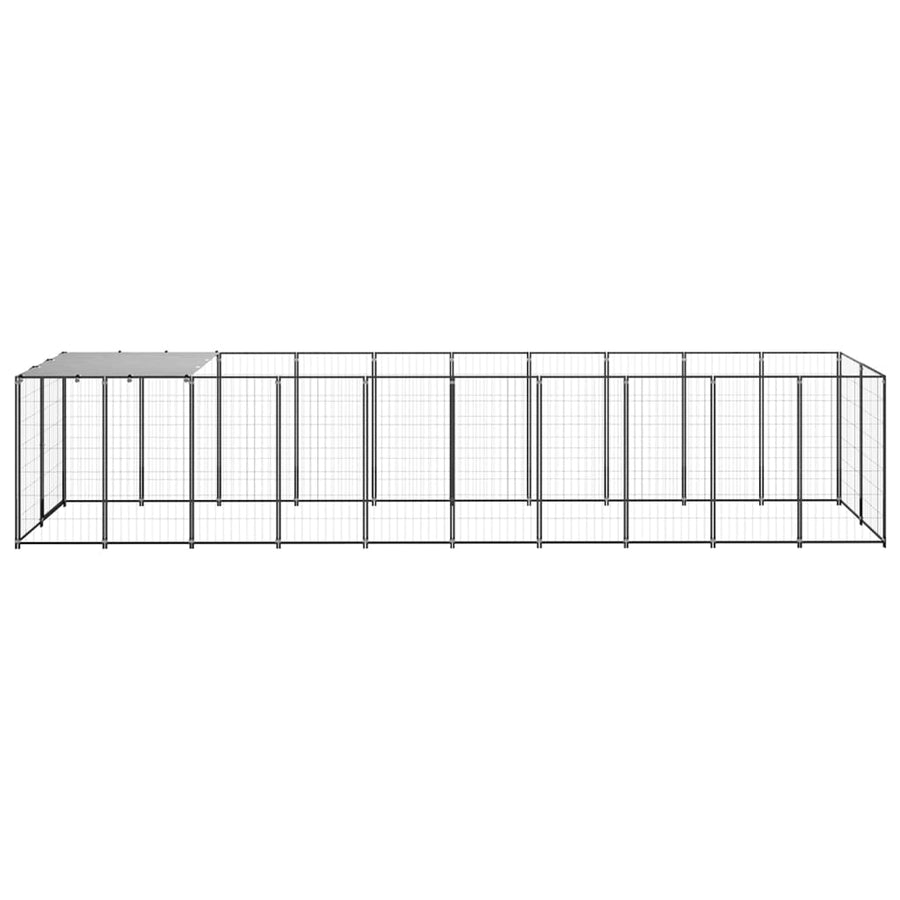 Hondenkennel 6,05 m² staal zwart 550 x 110 x 110 cm Zwart