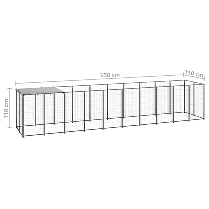Hondenkennel 6,05 m² staal zwart 550 x 110 x 110 cm Zwart