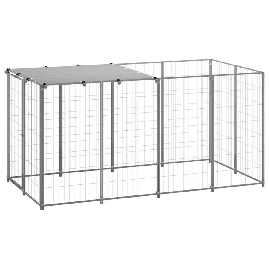 Hondenkennel 2,42 m² staal zilverkleurig 220 x 110 x 110 cm Zilver