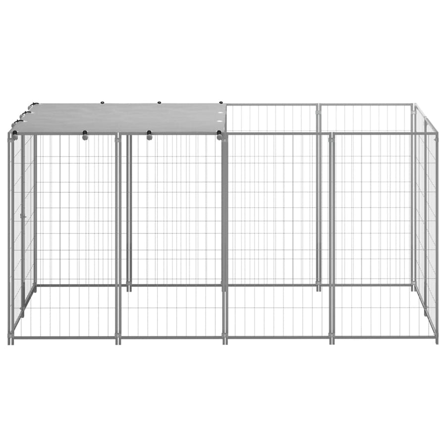 Hondenkennel 2,42 m² staal zilverkleurig 220 x 110 x 110 cm Zilver