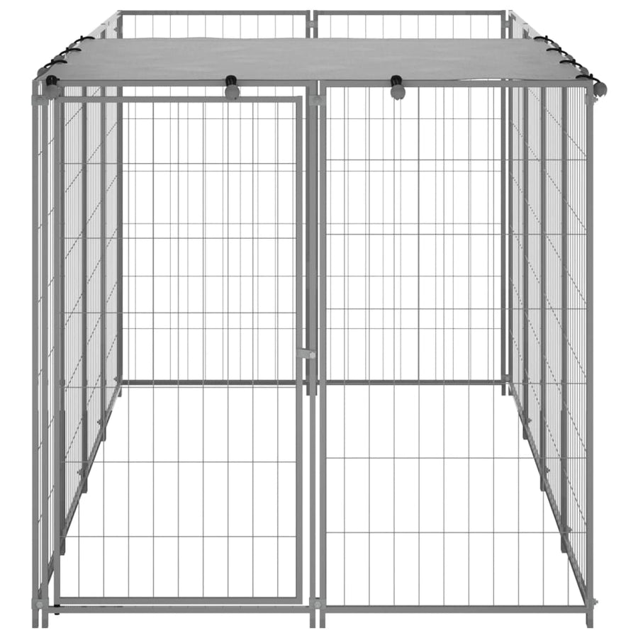 Hondenkennel 2,42 m² staal zilverkleurig 220 x 110 x 110 cm Zilver