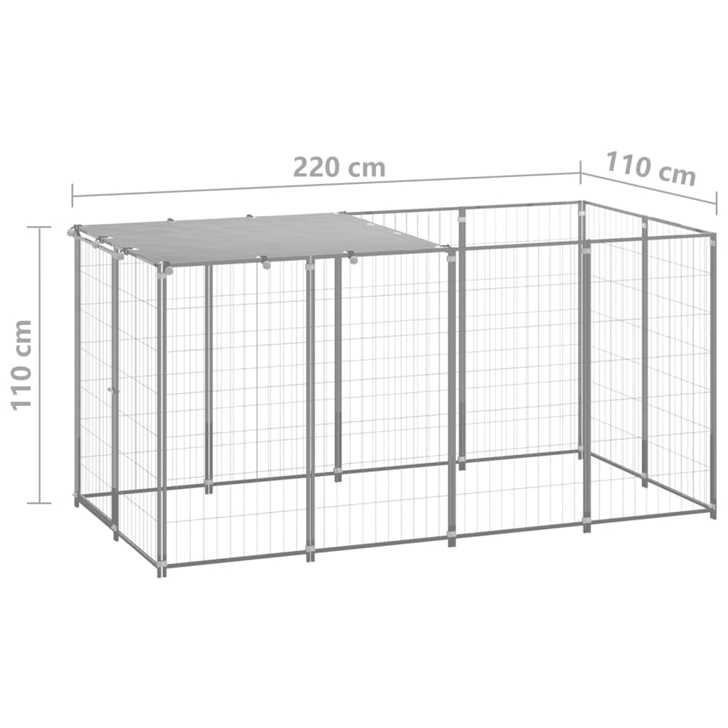 Hondenkennel 2,42 m² staal zilverkleurig 220 x 110 x 110 cm Zilver