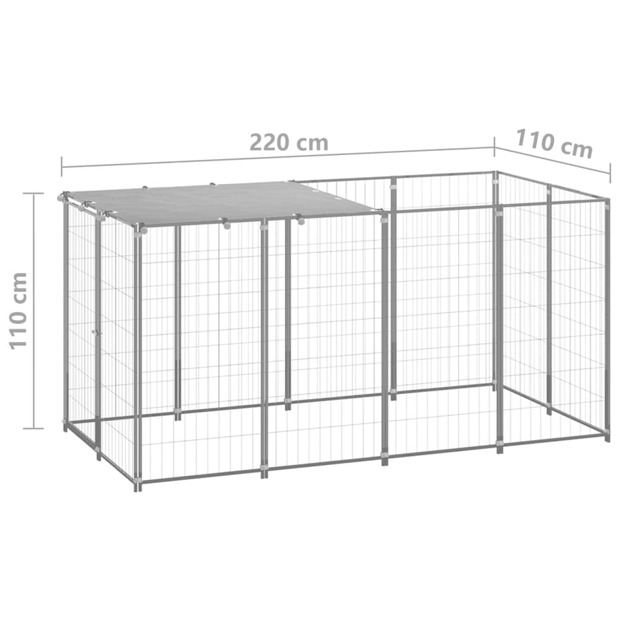 Hondenkennel 2,42 m² staal zilverkleurig 220 x 110 x 110 cm Zilver